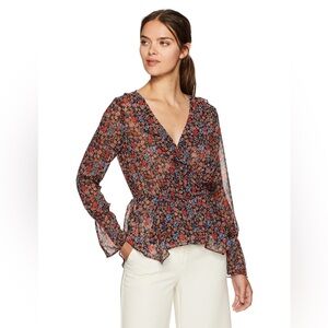 BCBGeneration Ruffled Floral Chiffon Peplum Blouse Size XXS